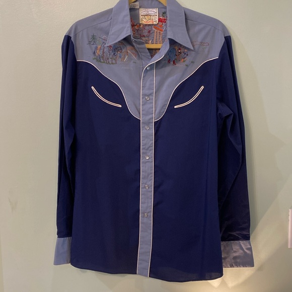 Chemise Cowboy Rocking K Ranchwear Bleu Clair Taille S - Boutons Nacrés Années 70